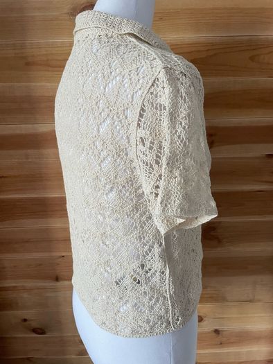womens top blouse short sleeve crocheted Mango ecru size S brand new