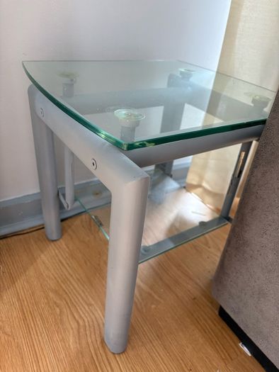 two glass side tables and one glass coffee table