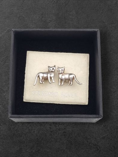 925 Vintage Sterling Silver Cats Stud Earrings