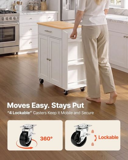 Kitchen Island Cart with Storage Mobile Rolling Storage Island on Swivel Wheels with Drawer