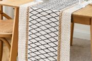 NEW SALE | Macrame Table Runner,Cream Beige Boho Table Runner with Tassels,Hand Woven Cotton and Burlap Splicing Table Runner,Rustic Farmhouse Table Runner for Bohemian,Kitchen Dining Table