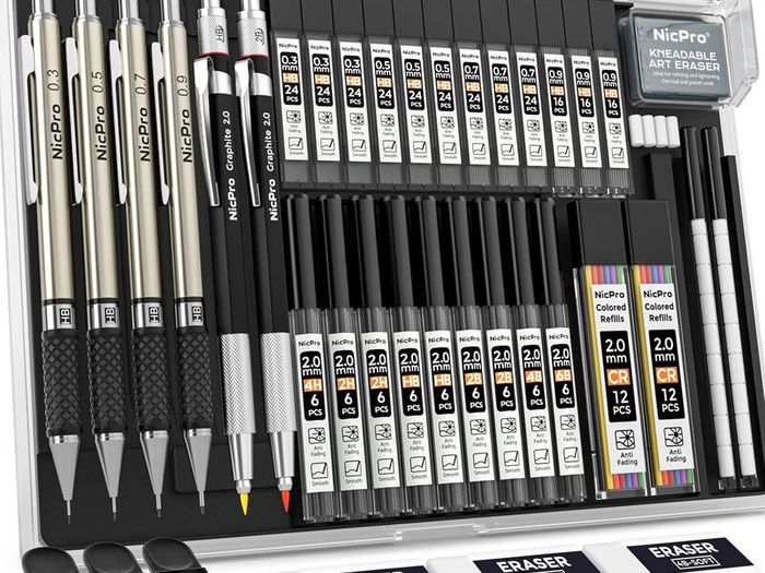 37PCS Art Mechanical Pencil Set, 4 PCS Metal Drafting Pencil 0.3mm & 0.5 mm & 0.7 mm & 0.9 mm & 2 PCS 2mm Lead Holder (6B 4B 2B HB 2H 4H) For Sketching Drawing With 20 Tube Lead Refills Case