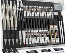 37PCS Art Mechanical Pencil Set, 4 PCS Metal Drafting Pencil 0.3mm & 0.5 mm & 0.7 mm & 0.9 mm & 2 PCS 2mm Lead Holder (6B 4B 2B HB 2H 4H) For Sketching Drawing With 20 Tube Lead Refills Case