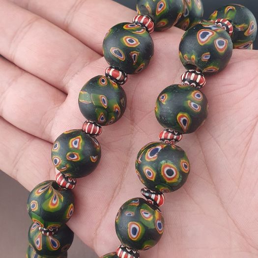 Antique Venetian Style Gabri Eyes & Chevron Glass Beads Necklace Strands