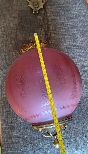 Victorian Manskenslampa Moonlight Etched Cranberry Hanging Ceiling Light Shade