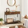 _Industrial Design Console Table, Hallway Table with 2 Drawers and Shelf, Sideboard with Sturdy Metal Frame, Living Room, Hallway, Lobby, Wood Look, Vintage Image 3