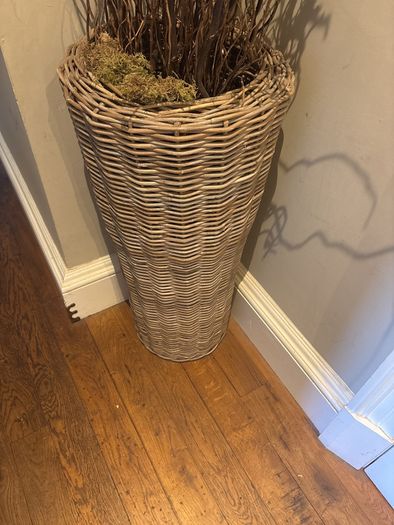 Very tall rattan planter with contorted willow