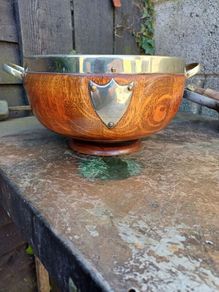 Antique Oak & Silver Plated Salad Bowl