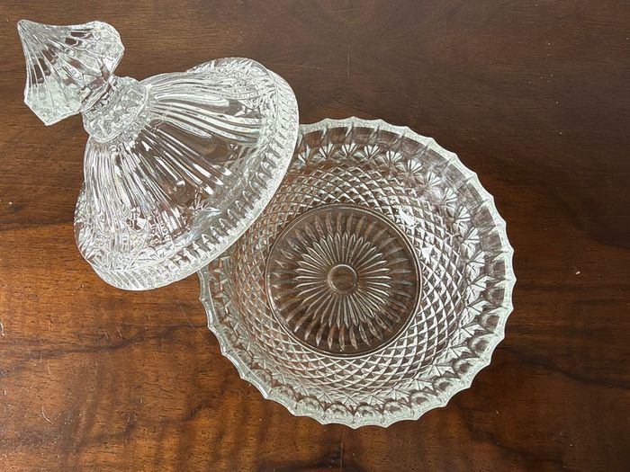 Vintage Pressed Glass Lidded Candy / Bonbon Dish