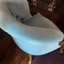 Pair of blue velvet buttoned armchairs with twisted wooden legs immaculate Image 3