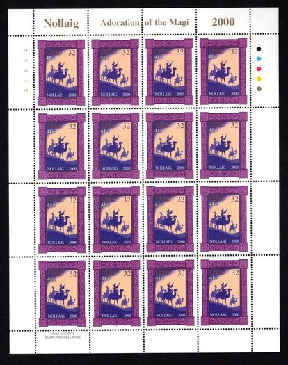 2000 Ireland Christmas Commemorative Stamp Sheetlet Plate 1A1A1A1A Mint Never Hinged (MNH)