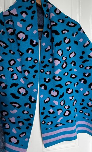New MINUETO blue and pink leopard print scarf