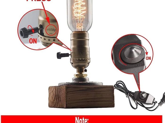 Weathered Wood Night Light Table Lamp Vintage Desk Lamp E26/E27 Edison Bulb Wooden Base Retro Industrial Steampunk Iron Pipe Flange Dimmable (FREE SHIPPING)