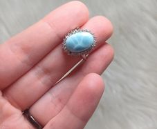 s925 silver adjustable larimar natural stone ring