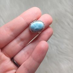 s925 silver adjustable larimar natural stone ring