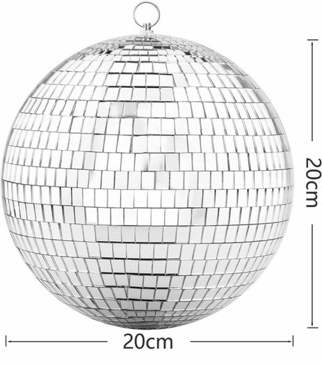 200mm Mirror Disco Ball with Hanging Ring, Silver Glitter Ball