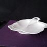 White Porcelain Leaf Shaped Serving Dish with Handle Image 2