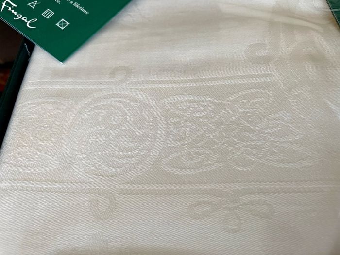 Boxed Vintage Irish Linen Damask Tablecloth Antique White