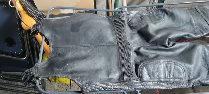 Ladies leather one piece biker suit dungarees