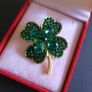 Lucky Clover Leaf Irish Brooch Green Shamrock Four Leaf Clover Crystal Pin Badge Image 5
