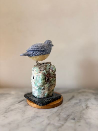 Hand-Carved Blue & Yellow Gemstone Blue Tit