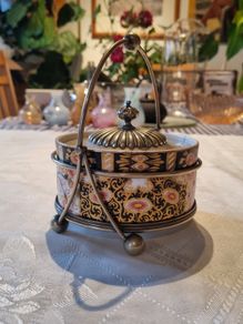 Antique Imari Pattern Brownfield Derby Porcelain China Silver Plate basket