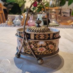 Antique Imari Pattern Brownfield Derby Porcelain China Silver Plate basket