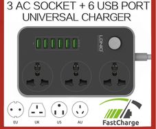 New Power Strip with 3 AC Sockets + 6 USB Ports