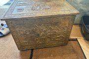 Large Vintage Ornament Embossed Brass coal or log storage box
