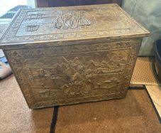 Large Vintage Ornament Embossed Brass coal or log storage box