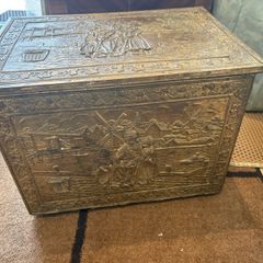 Large Vintage Ornament Embossed Brass coal or log storage box