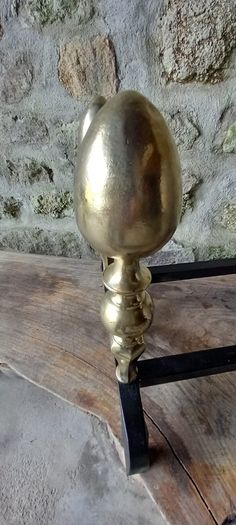 Antique Fire dogs and 4 piece fire set solid brass tops and steel