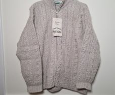 Womens Aran Crafts 100% Merino Wool Full Zip Cable Knit Cardigan Jumper Sweater Size Large Brand New
