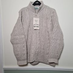 Womens Aran Crafts 100% Merino Wool Full Zip Cable Knit Cardigan Jumper Sweater Size Large Brand New