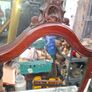 1850s to 1890s Antique Victorian Mahogany Shield-Shaped Dressing Table Mirror featuring Carved Scroll Supports and a Lift-up Trinket Compartment, Postage Available Image 6