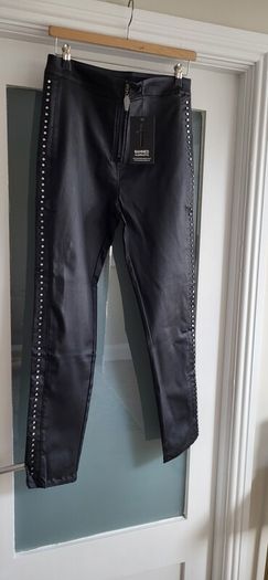 BANNED APPAREL Alternative Black Waxed Jeggings with Silver Studded Seams - Sz L (Fit 14-16UK) - Bnwt Rrp 89