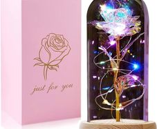Gifts for Women Her, Beauty and the Beast Rose Forever Eternal Rose in Glass Dome, Preserved Artificial Rose Flowers with Led Light, Personalised Gifts for Christmas, Birthday, Mum, Grandma (FREE POSTAGE)