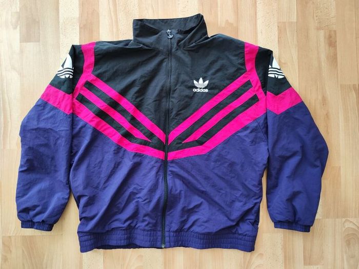 adidas jumper windbreaker top vintage look size L pink purple black