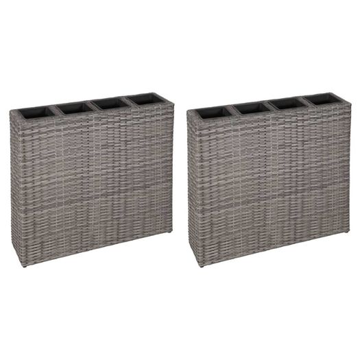 Garden Raised Bed with 4 Pots 2 pcs Poly Rattan Grey