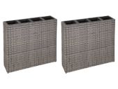 Garden Raised Bed with 4 Pots 2 pcs Poly Rattan Grey