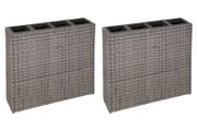Garden Raised Bed with 4 Pots 2 pcs Poly Rattan Grey