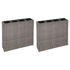 Garden Raised Bed with 4 Pots 2 pcs Poly Rattan Grey