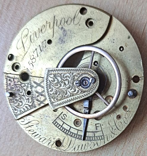 Stewart Dawson & Co., Liverpool . Fusee Lever Pocket Watch Movement . 1880c