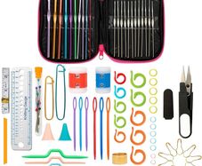 NEW SALE | Crochet Hooks Set 100 PCS - Aluminium Crochet Hook Set in Various Sizes with Plastic Knitting Needles, Stitch Holders & Other Knitting Accessorie
