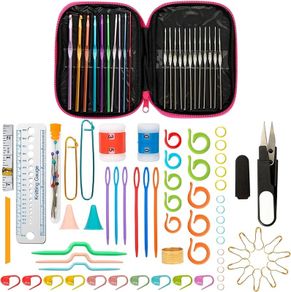 NEW SALE | Crochet Hooks Set 100 PCS - Aluminium Crochet Hook Set in Various Sizes with Plastic Knitting Needles, Stitch Holders & Other Knitting Accessorie