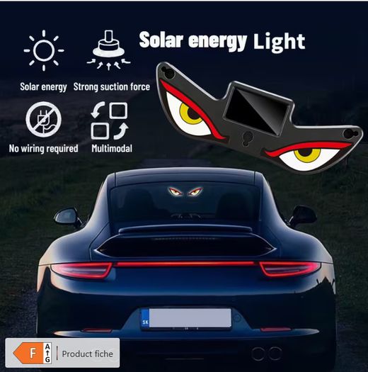 High-Brightness LED Neon Car Window Decoration Light, Wireless Solar Powered, "Devil'S Eye" Triangular Window Lighting, Creating Car Interior Atmosphere