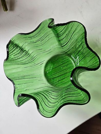 Vintage Green Glass Handkerchief Vase