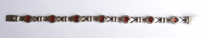 Vintage Natural Garnet and Sterling Silver 925 Bracelet, hallmarked Bracelet. length 7,5" - 26,1g