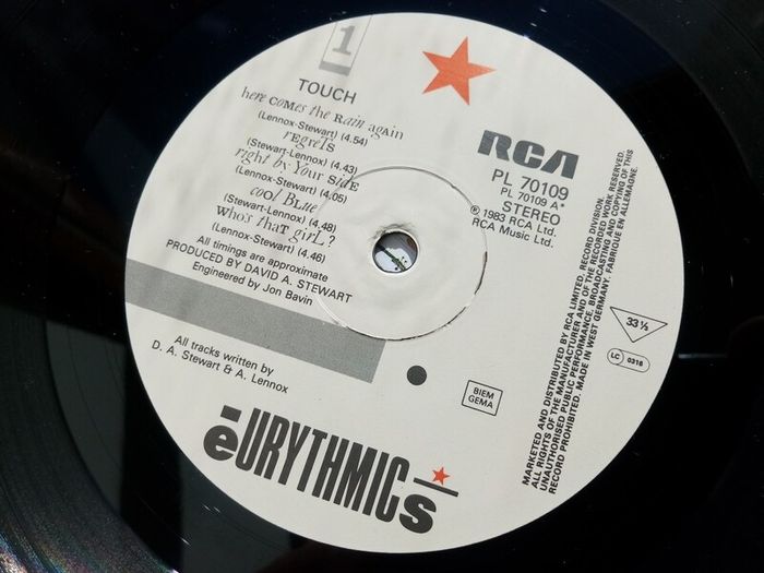 1983 Eurythmics Touch 12in Vinyl