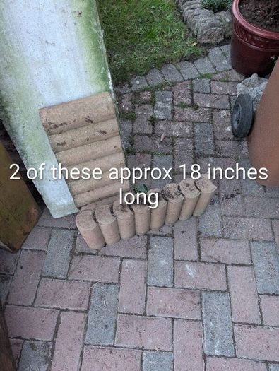 42 assorted paving patio slabs plus 2 lengths of concrete edging
